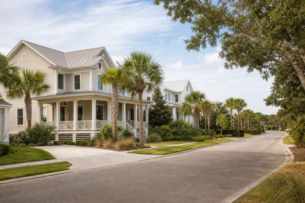 Amelia Island neighborhood with well-kept homes and quiet residential streets